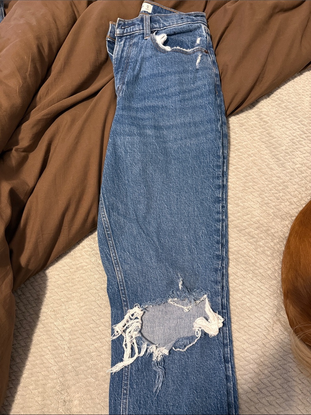 Abercrombie & Fitch Straight-Leg Distressed Blue Jeans
